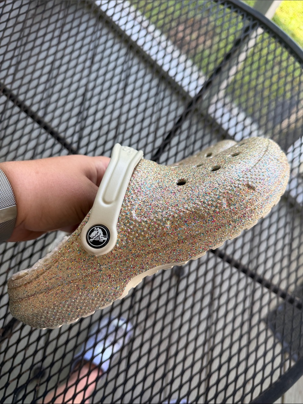 Women’s CROCS Glitter Lined Clog - Multicolor Sparkle with Cream Trim - Picture 4 of 8